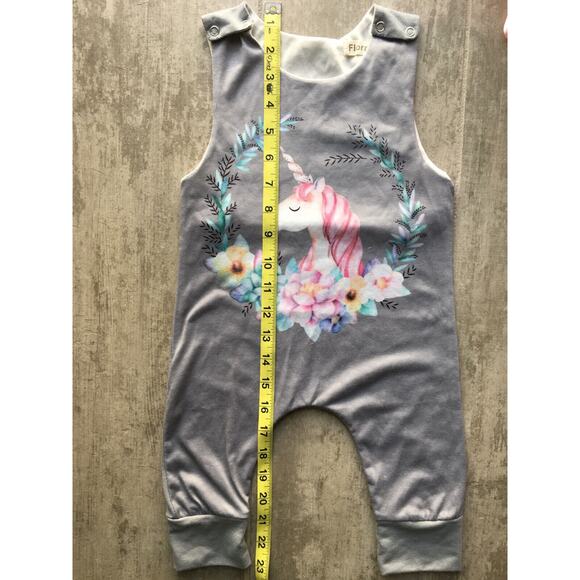 Baby Girl Romper Unicorn Floral Jumpsuit Outfits Sleeveless Boho 9-12 Months - Picture 6 of 6